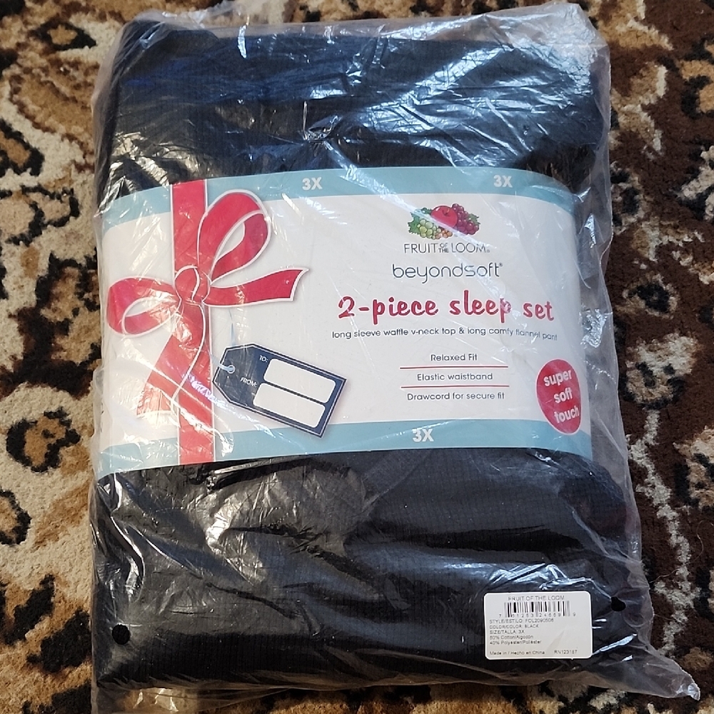 NWT! Women Fruit of the Loom Beyondsoft 2-Piece Sleep Set;3X, Black&purple plaid